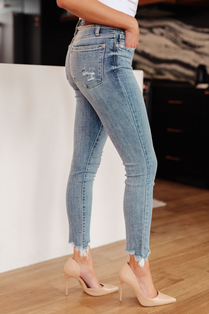 Judy Blue Mid-Rise Release Waistband Detail Skinny Jeans-Womens-Villari Chic, women's online fashion boutique in Severna, Maryland