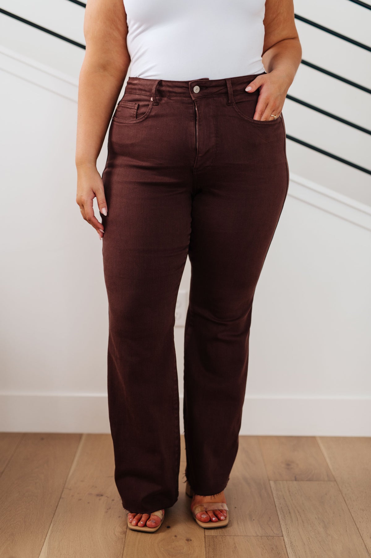 Judy Blue High-Rise Tummy Control Flares in Espresso-Womens-Villari Chic, women's online fashion boutique in Severna, Maryland