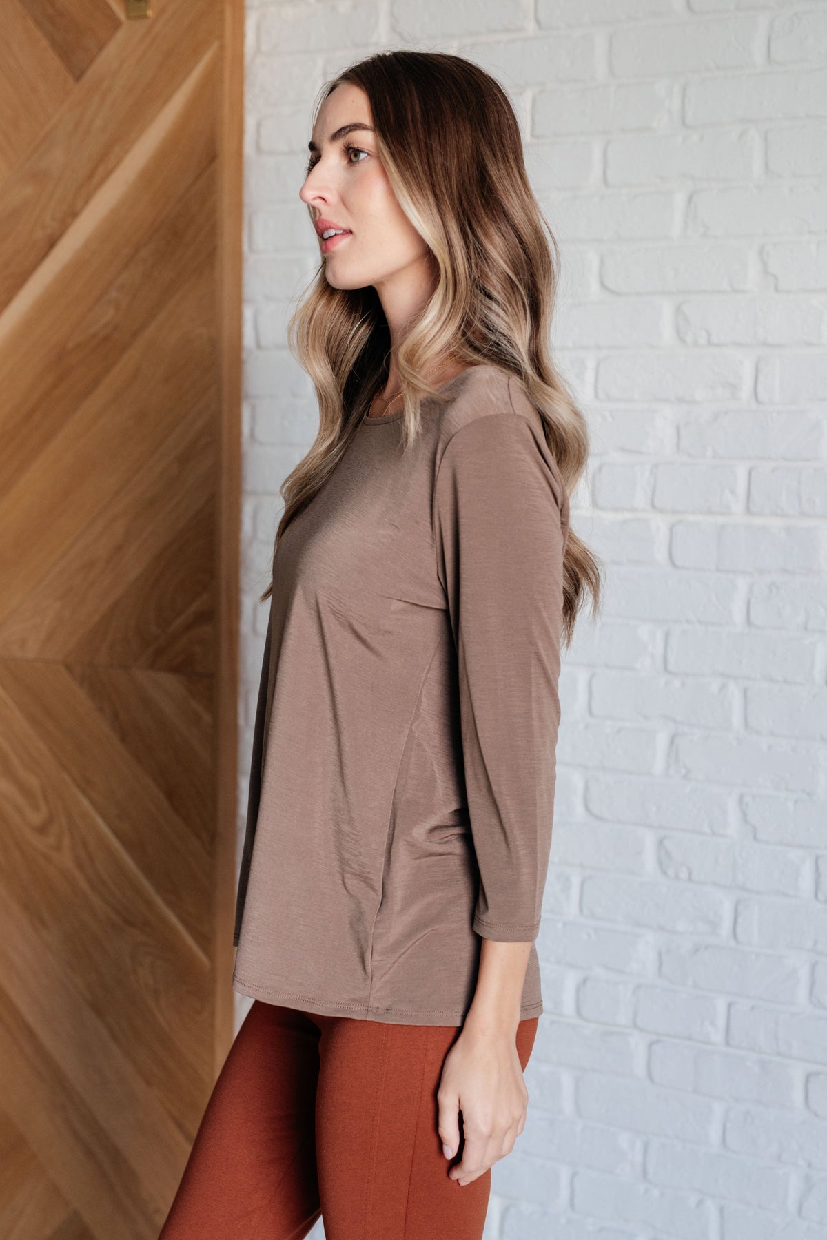 Signature Classic Round Neck Top in Mocha-Tops-Villari Chic, women's online fashion boutique in Severna, Maryland