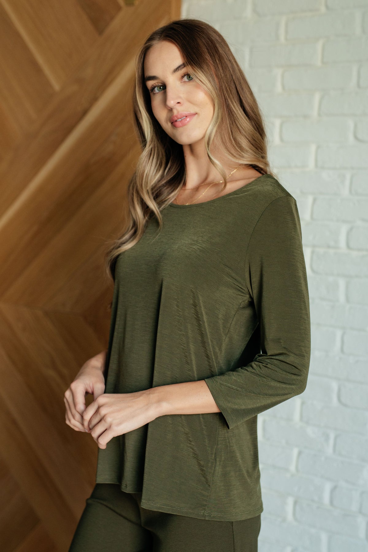 Signature Classic Round Neck Top in Olive-Tops-Villari Chic, women's online fashion boutique in Severna, Maryland