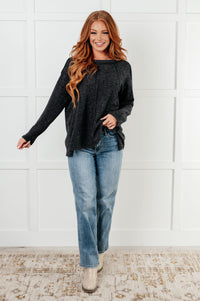 Simple Silhouette Brushed Hacci Sweater in Black-Tops-Villari Chic, women's online fashion boutique in Severna, Maryland