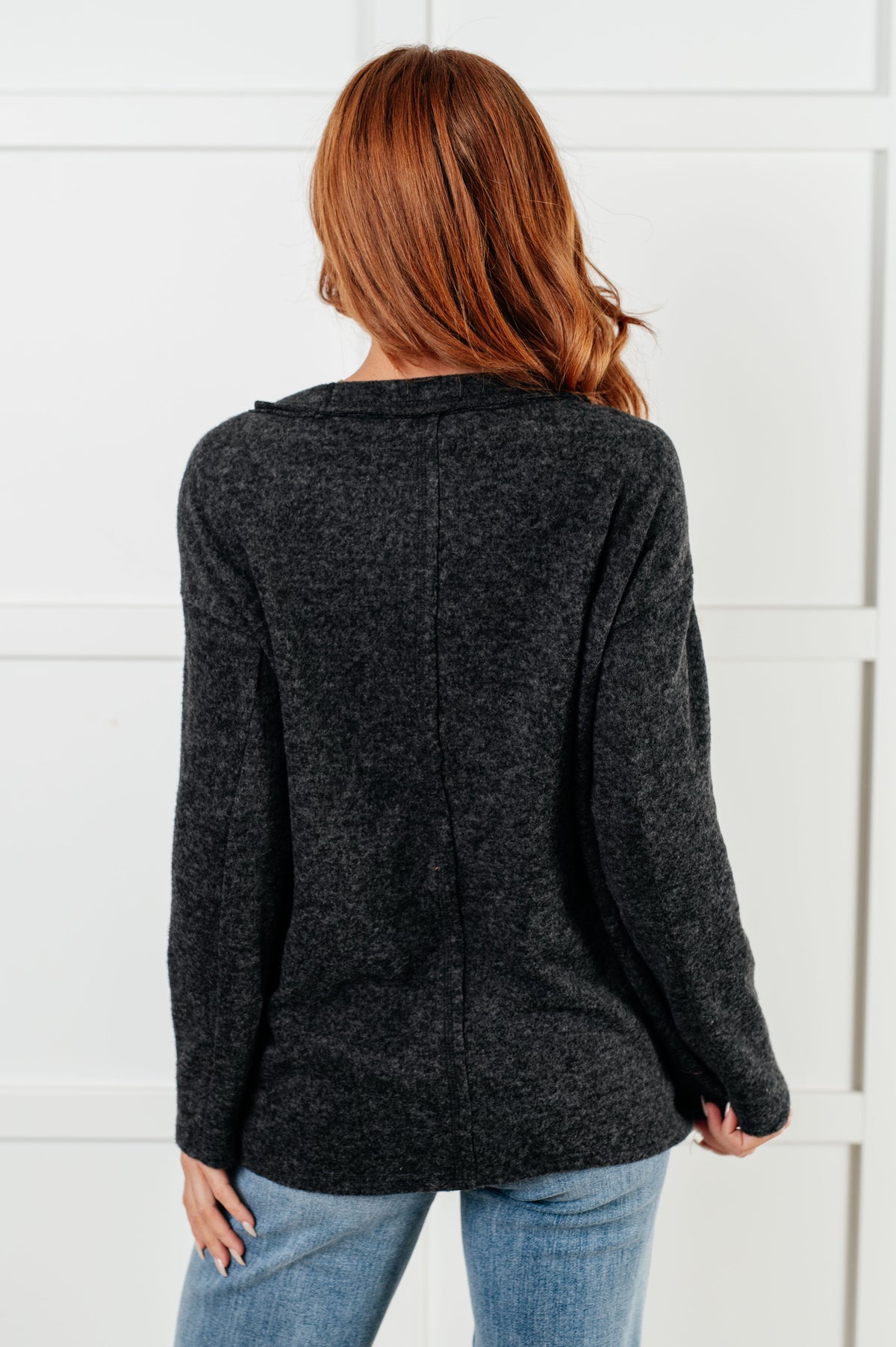 Simple Silhouette Brushed Hacci Sweater in Black-Tops-Villari Chic, women's online fashion boutique in Severna, Maryland