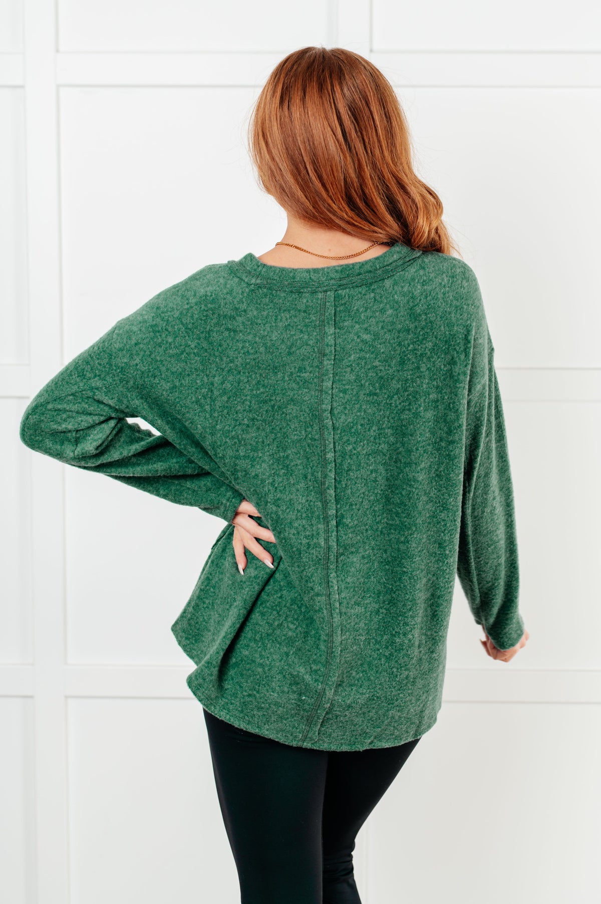 Simple Silhouette Brushed Hacci Sweater in Dark Green-Tops-Villari Chic, women's online fashion boutique in Severna, Maryland