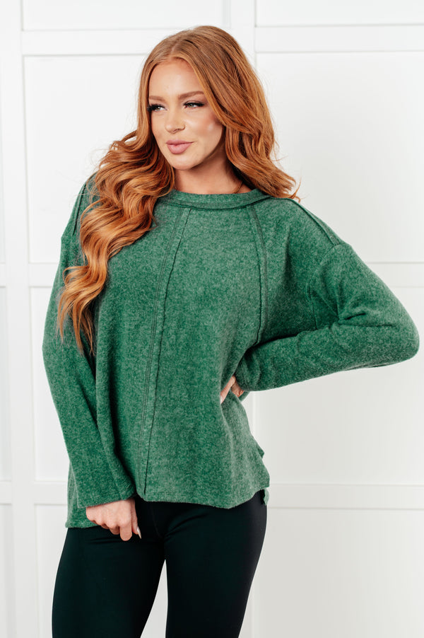 Simple Silhouette Brushed Hacci Sweater in Dark Green-Tops-Villari Chic, women's online fashion boutique in Severna, Maryland