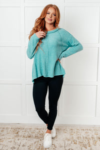 Simple Silhouette Brushed Hacci Sweater in Dusty Teal-Tops-Villari Chic, women's online fashion boutique in Severna, Maryland