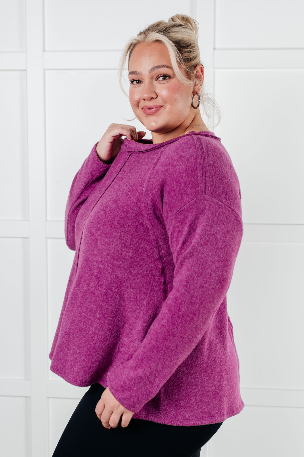 Simple Silhouette Brushed Hacci Sweater in Light Plum-Tops-Villari Chic, women's online fashion boutique in Severna, Maryland