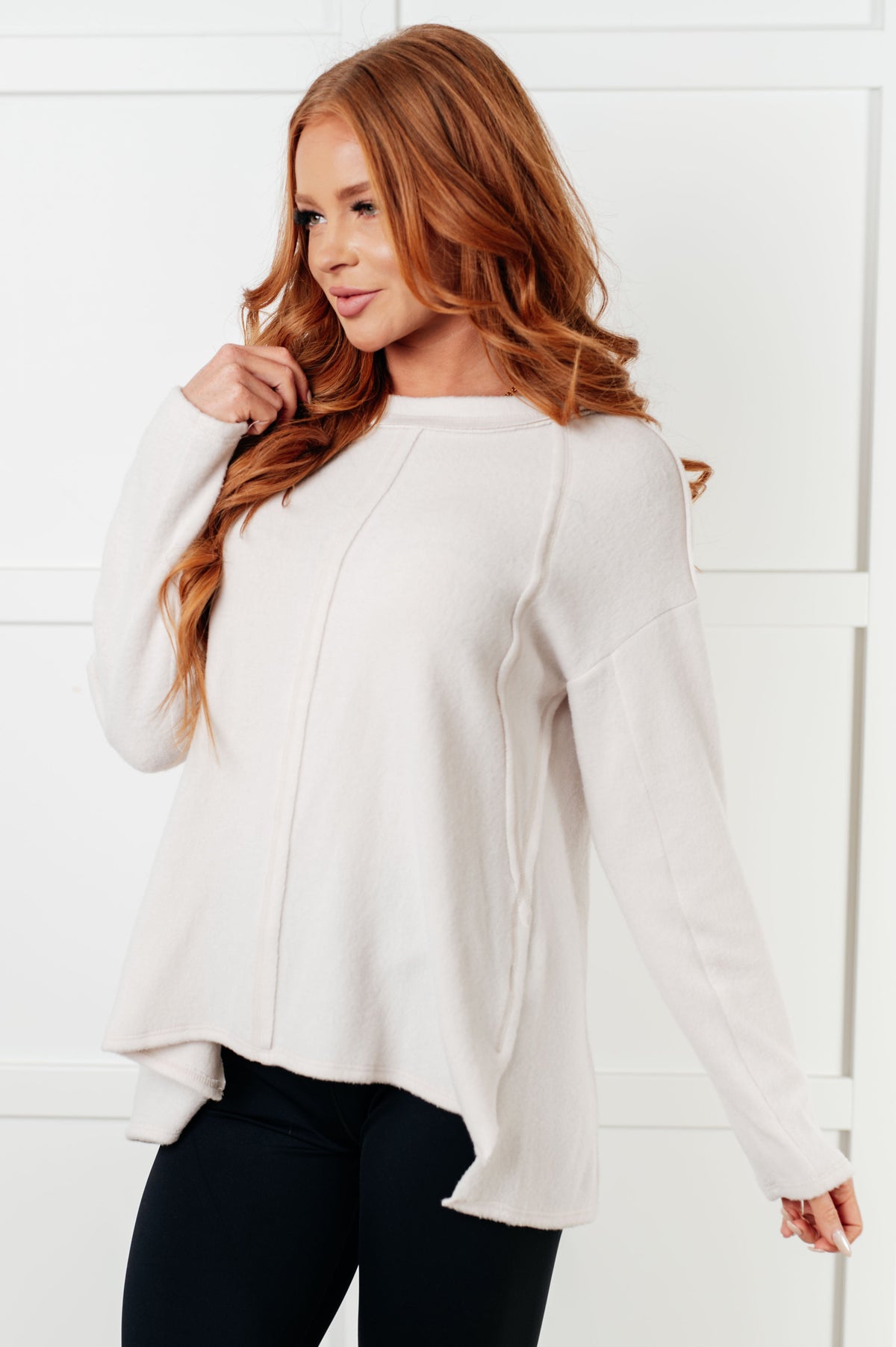 Simple Silhouette Brushed Hacci Sweater in Sand Beige-Tops-Villari Chic, women's online fashion boutique in Severna, Maryland