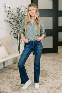 So It Goes Split Neck Plaid Top-Womens-Villari Chic, women's online fashion boutique in Severna, Maryland