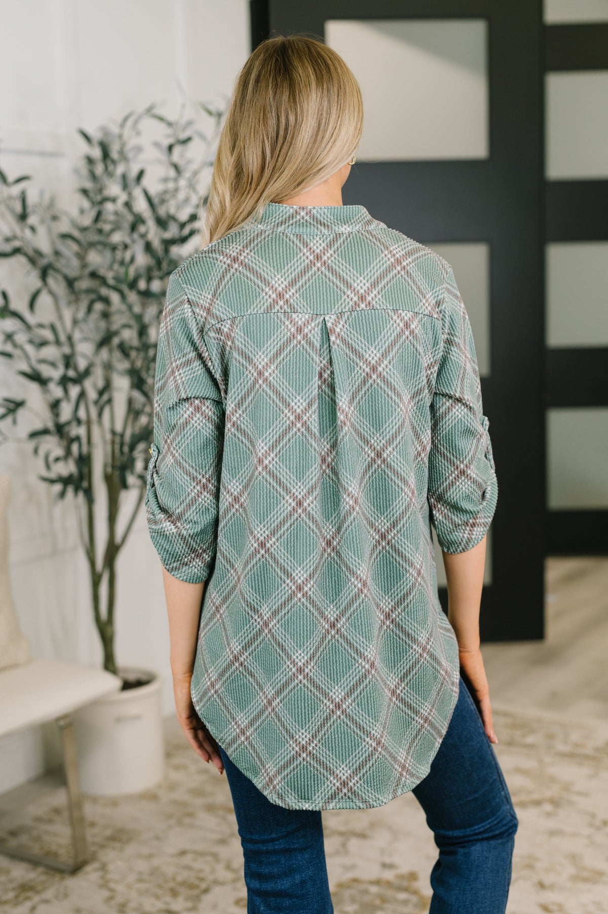 So It Goes Split Neck Plaid Top-Womens-Villari Chic, women's online fashion boutique in Severna, Maryland