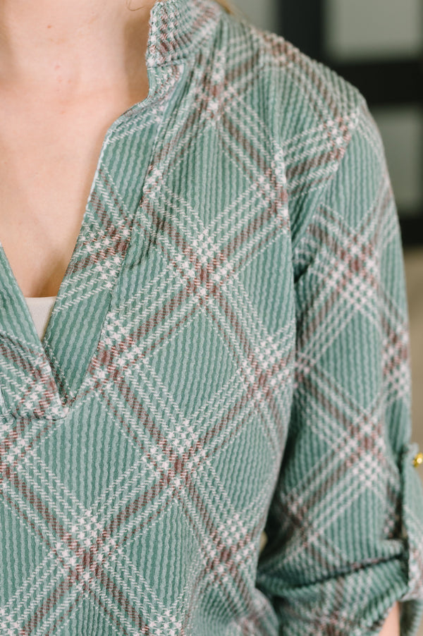 So It Goes Split Neck Plaid Top-Womens-Villari Chic, women's online fashion boutique in Severna, Maryland