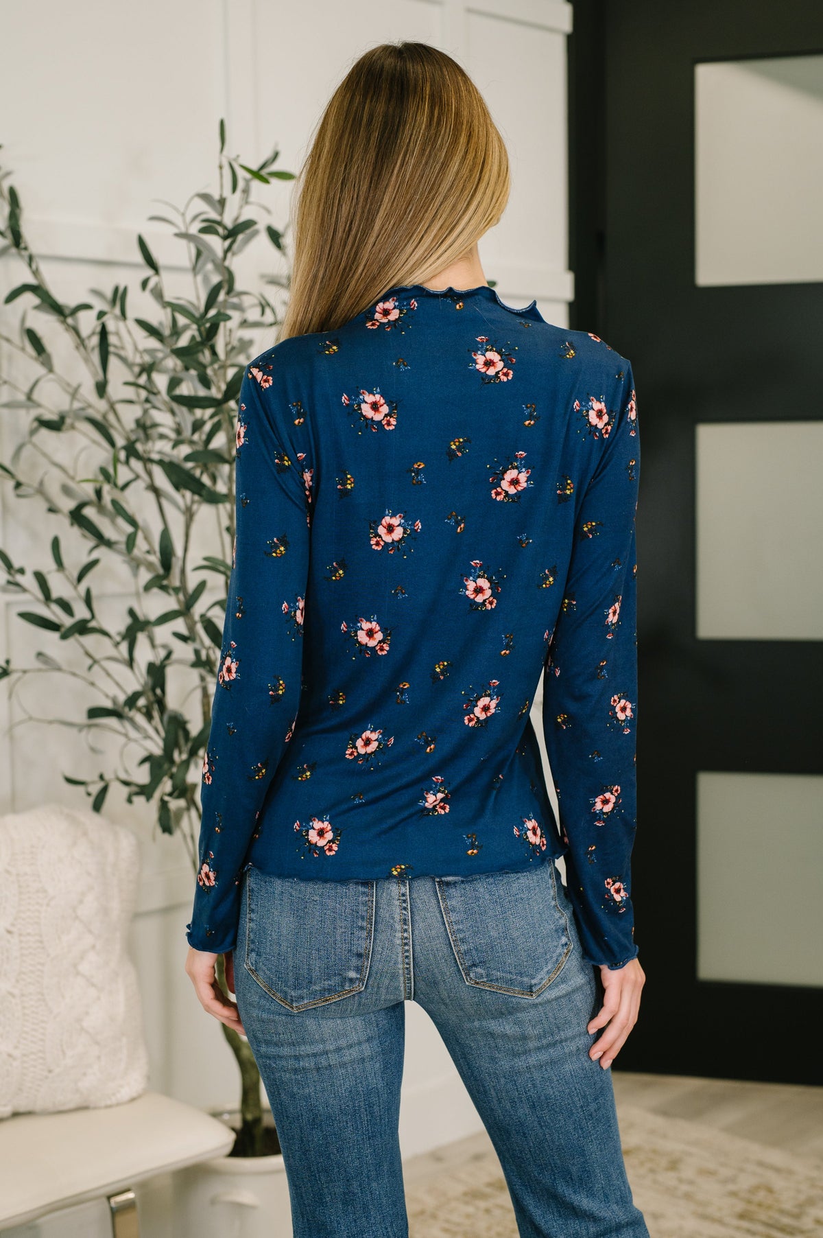 Something in the Air Lettuce Hem Longsleeve Top in Navy-Womens-Villari Chic, women's online fashion boutique in Severna, Maryland