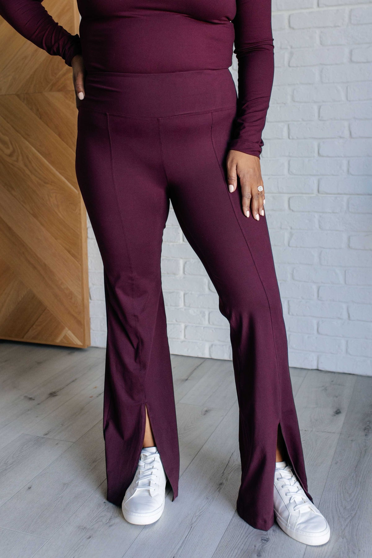 Stamina Stride Flare Leggings in Cassis-Athleisure-Villari Chic, women's online fashion boutique in Severna, Maryland