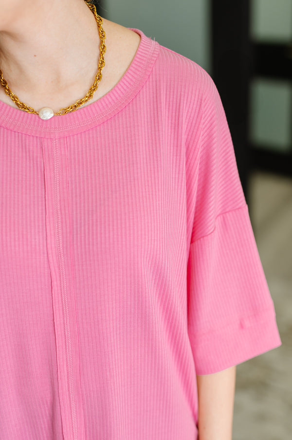 Stay On Top Relaxed Tee in Candy Pink-Womens-Villari Chic, women's online fashion boutique in Severna, Maryland