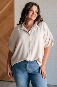 Sweet Simplicity Button Down Blouse in Oatmeal-Tops-Villari Chic, women's online fashion boutique in Severna, Maryland