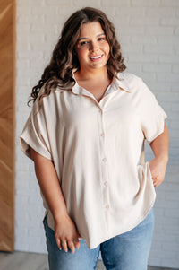 Sweet Simplicity Button Down Blouse in Oatmeal-Tops-Villari Chic, women's online fashion boutique in Severna, Maryland