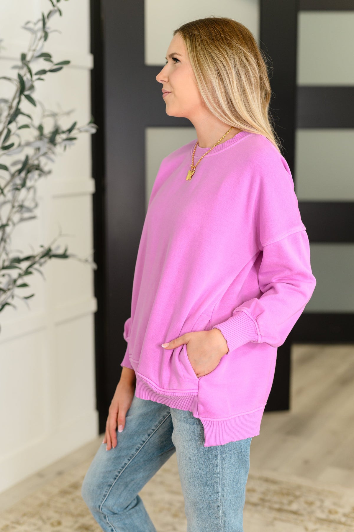 Talk Cozy to Me Stepped Hem Pullover in Bright Mauve-Womens-Villari Chic, women's online fashion boutique in Severna, Maryland
