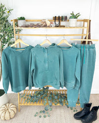 Lace Accent Vintage Wash Pullover - Teal-pullover-Villari Chic, women's online fashion boutique in Severna, Maryland