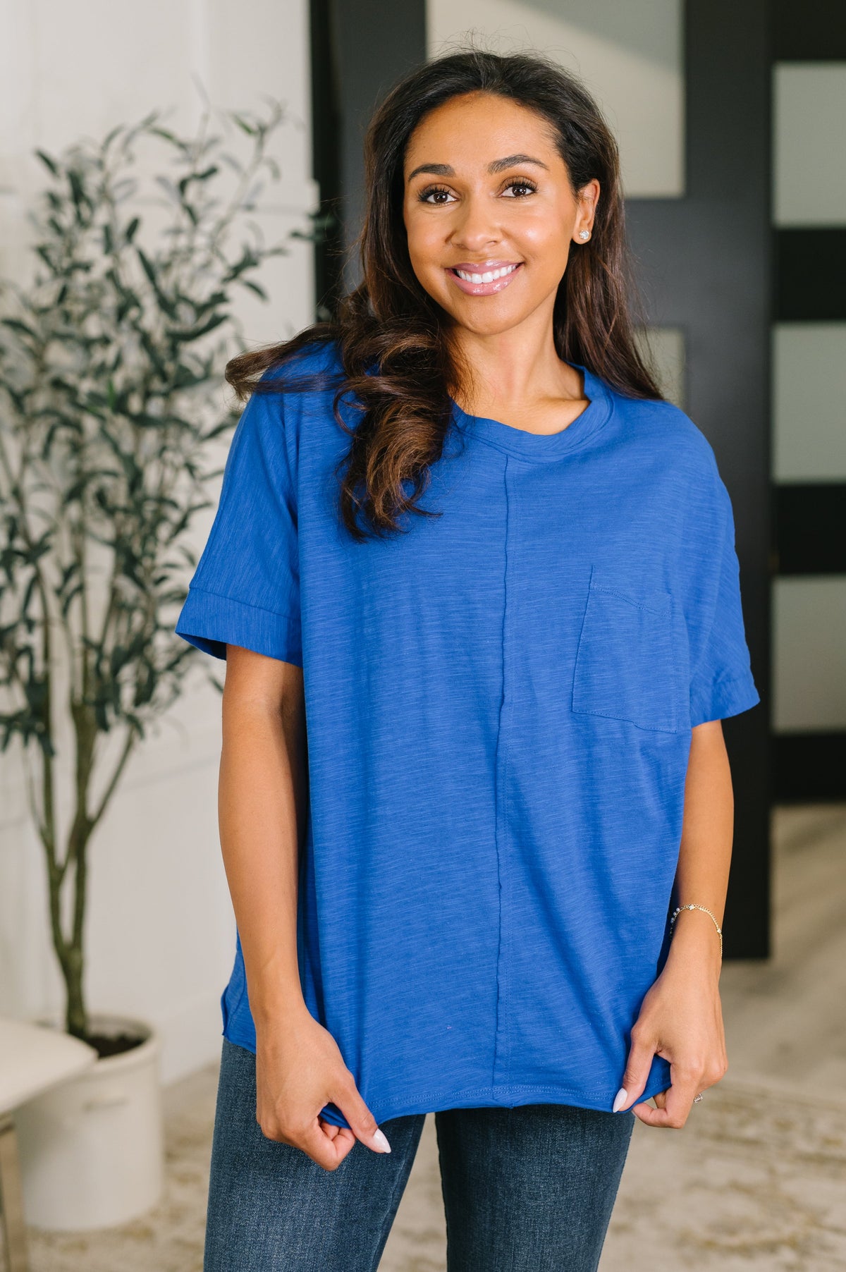 The Layback Relaxed Basic Tee in Royal Blue-Womens-Villari Chic, women's online fashion boutique in Severna, Maryland