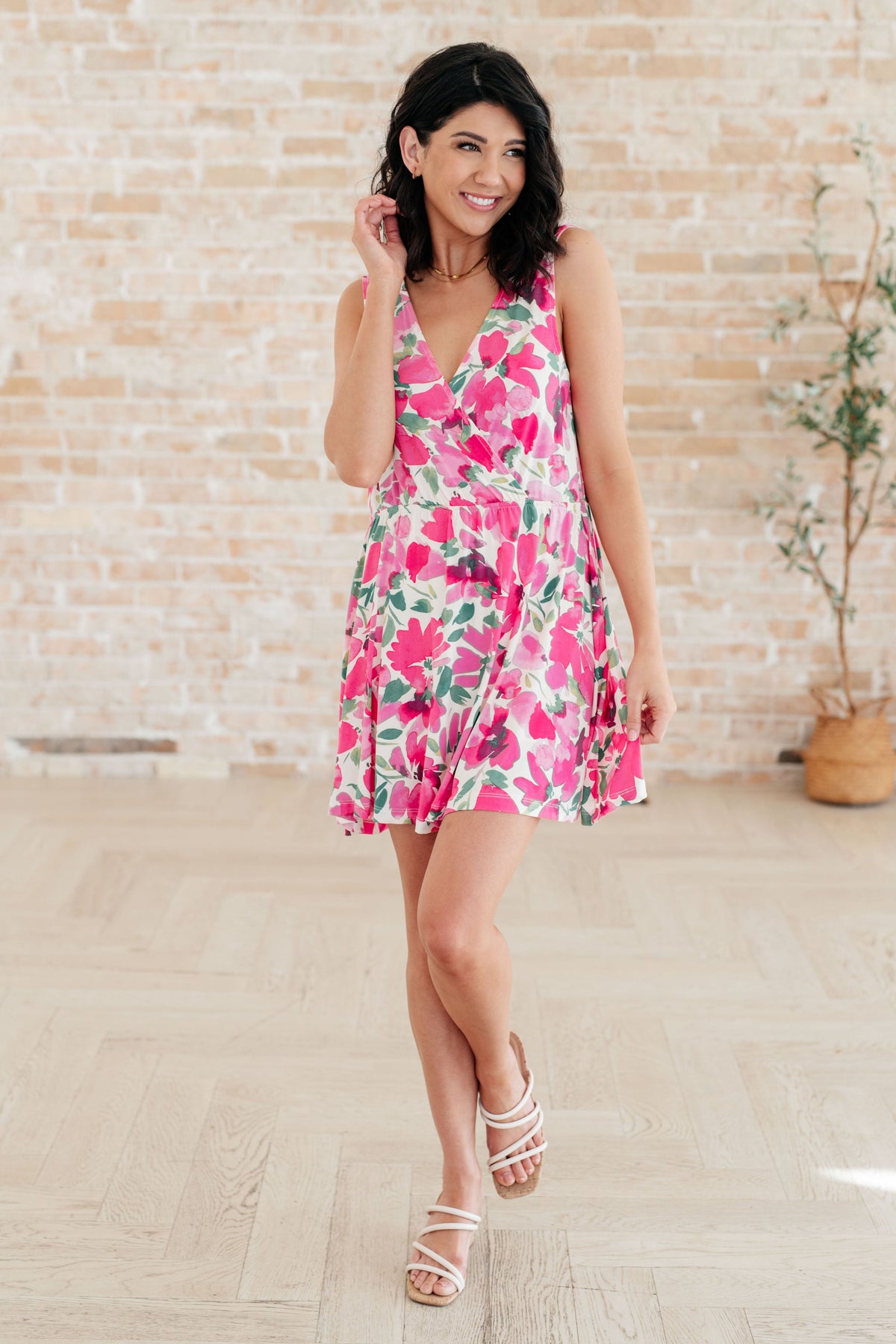 The Sun's Been Quite Kind V-Neck Dress in Pink-Dresses-Villari Chic, women's online fashion boutique in Severna, Maryland