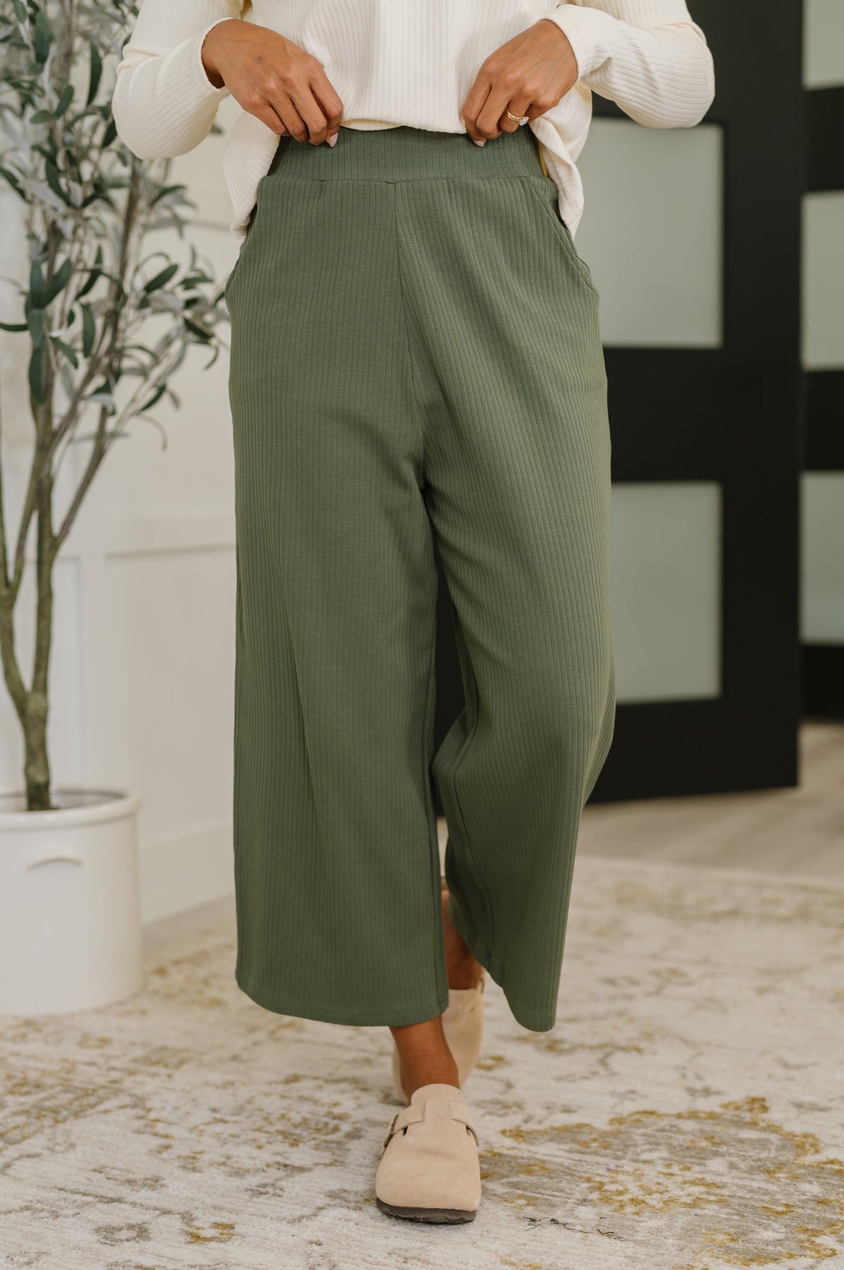 Thyme Culottes in Dusty Pine-Womens-Villari Chic, women's online fashion boutique in Severna, Maryland