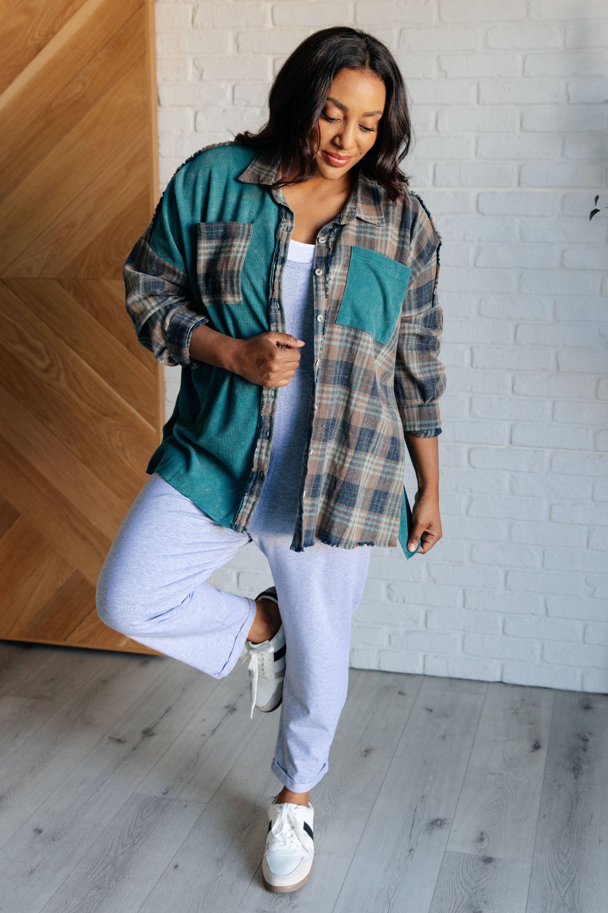 Tied for Time Thermal Plaid Button Up-Tops-Villari Chic, women's online fashion boutique in Severna, Maryland