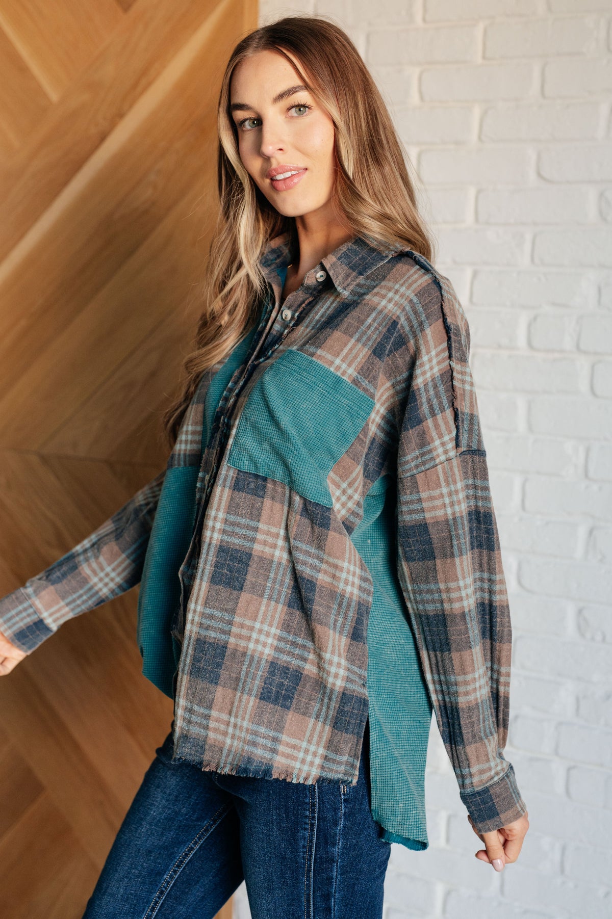 Tied for Time Thermal Plaid Button Up-Tops-Villari Chic, women's online fashion boutique in Severna, Maryland