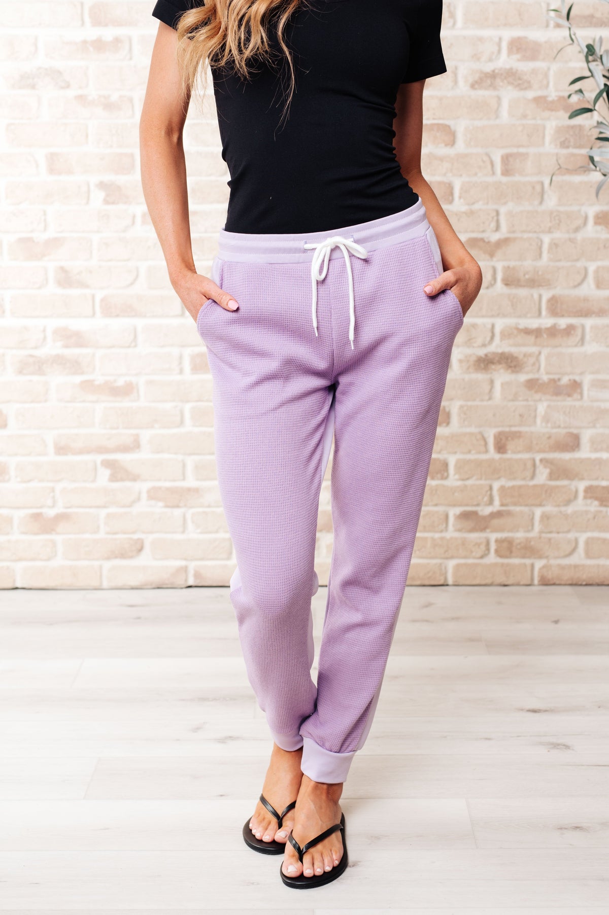 Tommy Two Tone Waffle Joggers Purple-Athleisure-Villari Chic, women's online fashion boutique in Severna, Maryland