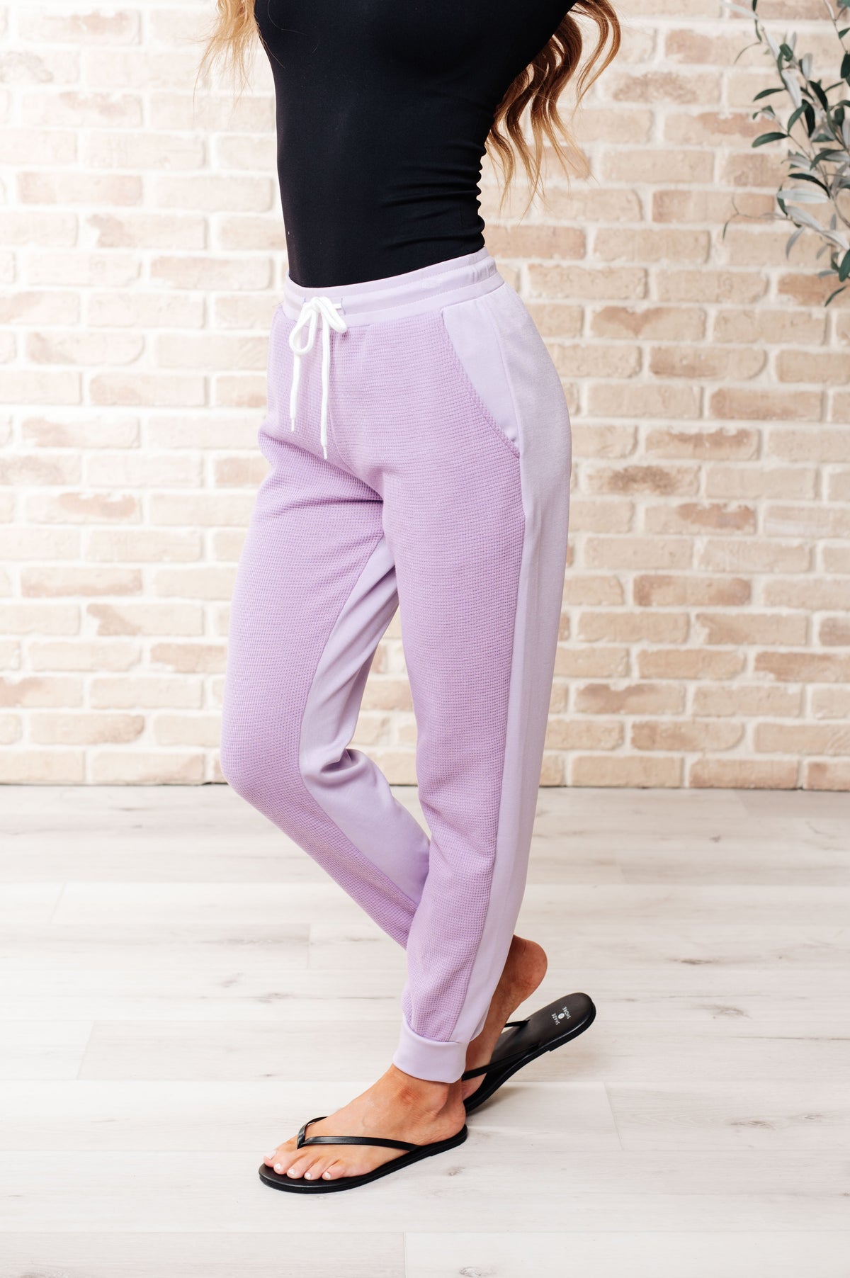 Tommy Two Tone Waffle Joggers Purple-Athleisure-Villari Chic, women's online fashion boutique in Severna, Maryland