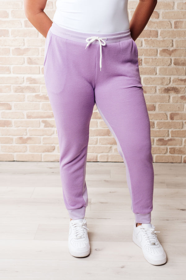 Tommy Two Tone Waffle Joggers Purple-Athleisure-Villari Chic, women's online fashion boutique in Severna, Maryland