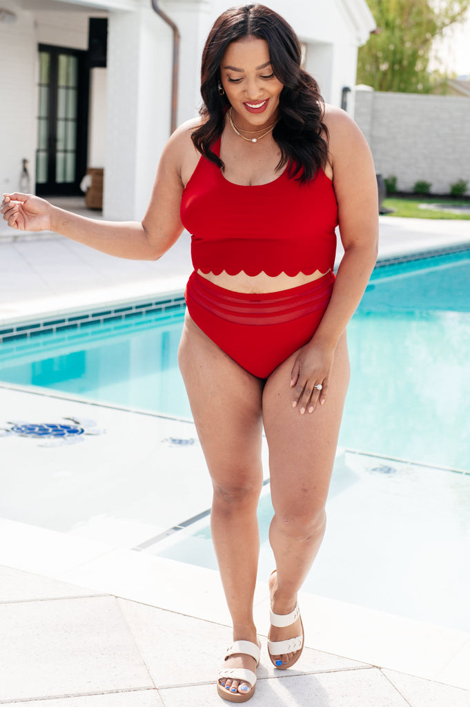 Tonga Scalloped High Waisted Swim Bottoms-Swimwear-Villari Chic, women's online fashion boutique in Severna, Maryland