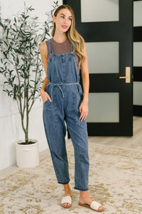 Too Cute to Compute Waist Tie Overalls in Dark Blue-Womens-Villari Chic, women's online fashion boutique in Severna, Maryland
