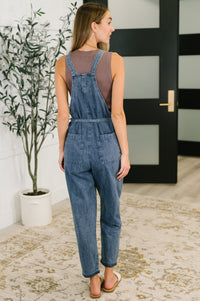Too Cute to Compute Waist Tie Overalls in Dark Blue-Womens-Villari Chic, women's online fashion boutique in Severna, Maryland