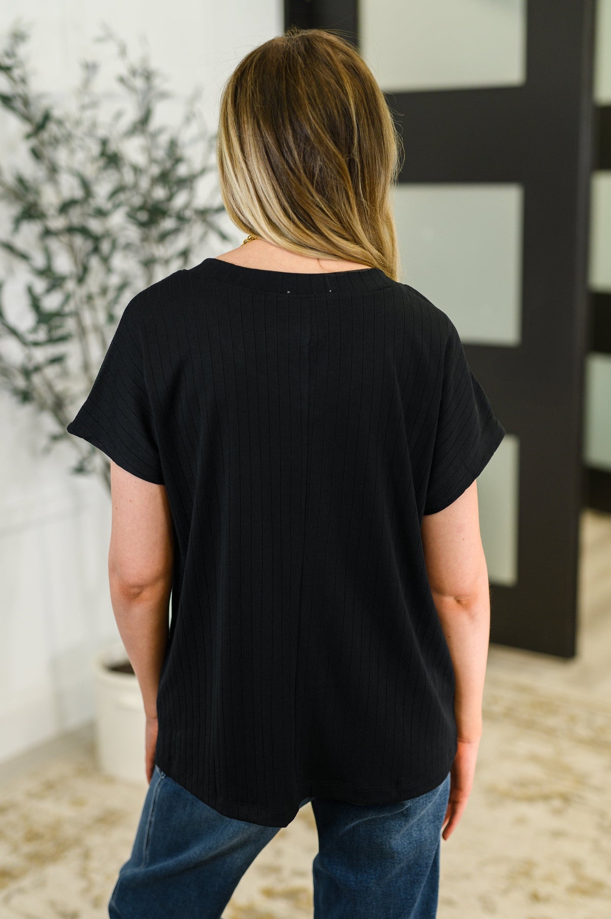 Top Shelf Basic V-Neck Ribbed Tee in Black-Womens-Villari Chic, women's online fashion boutique in Severna, Maryland