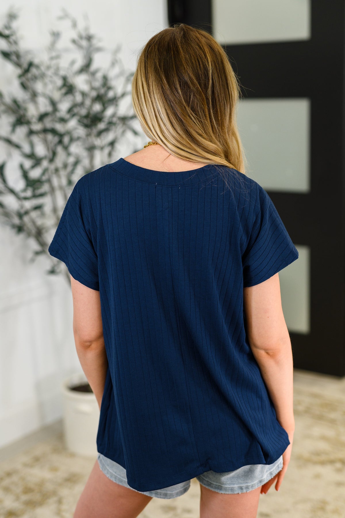Top Shelf Basic V-Neck Ribbed Tee in Navy-Womens-Villari Chic, women's online fashion boutique in Severna, Maryland