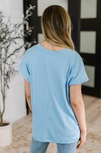 Top Shelf Basic V-Neck Ribbed Tee in Sky Blue-Womens-Villari Chic, women's online fashion boutique in Severna, Maryland