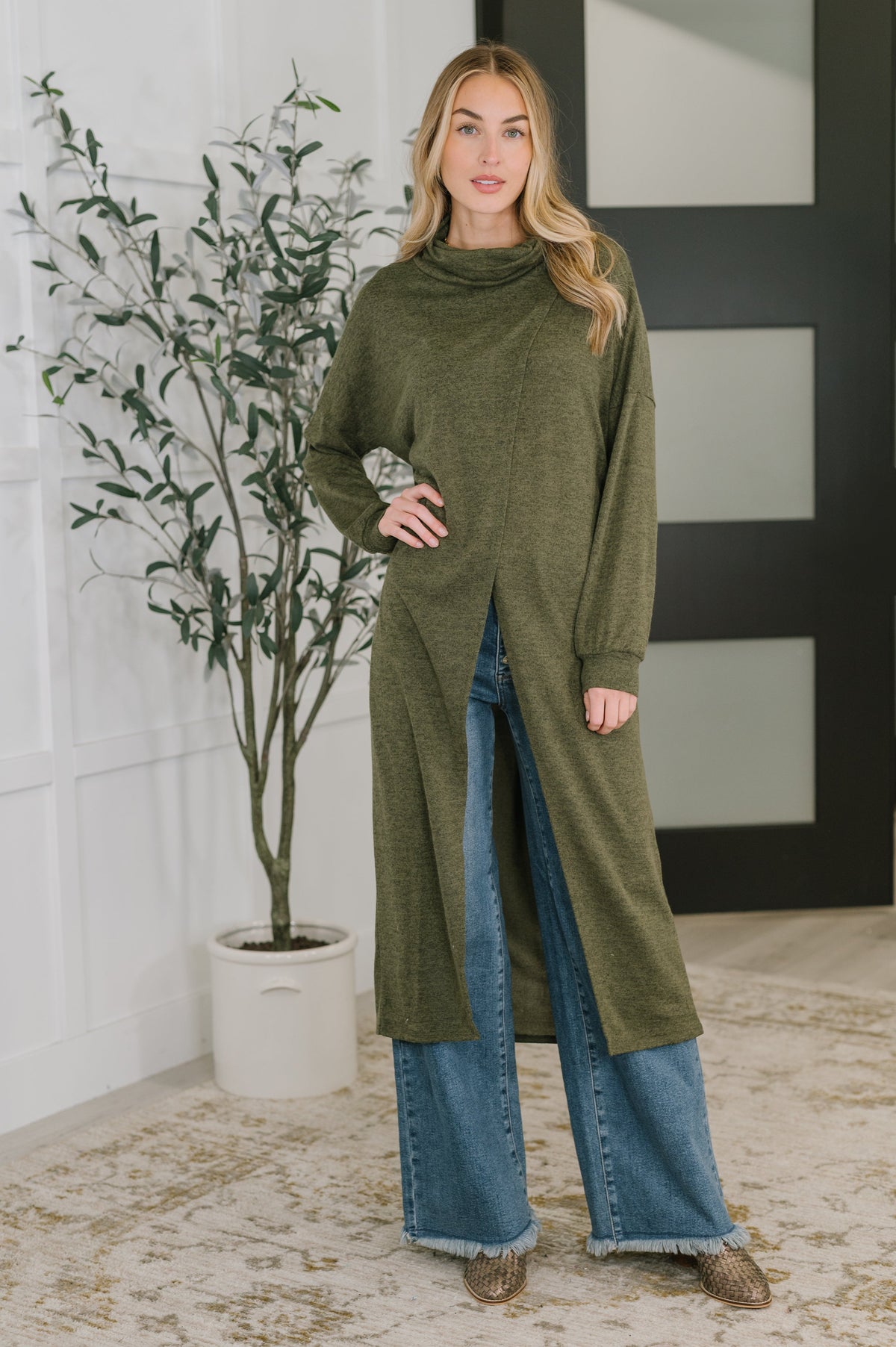 Travel City Scape Turtle Neck Tunic in Olive-Womens-Villari Chic, women's online fashion boutique in Severna, Maryland