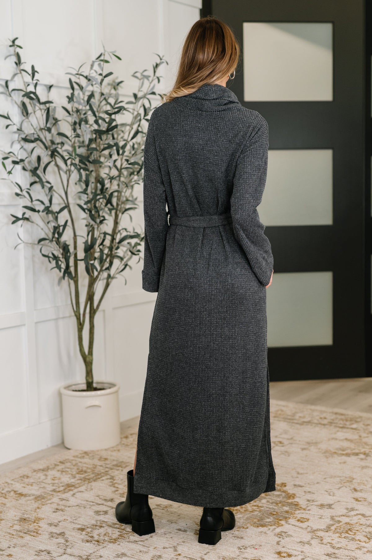 Travel Plush Knit Dress in Charcoal-Womens-Villari Chic, women's online fashion boutique in Severna, Maryland