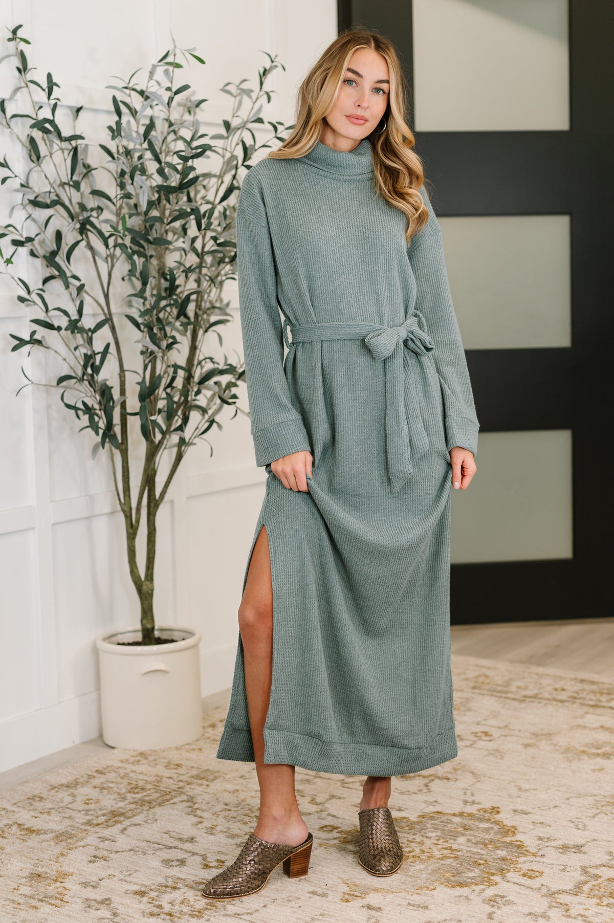 Travel Plush Knit Dress in Soft Teal-Womens-Villari Chic, women's online fashion boutique in Severna, Maryland