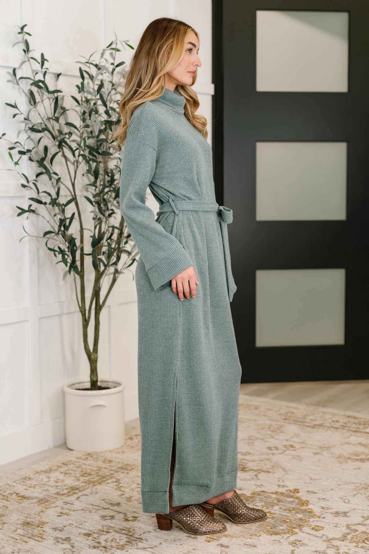 Travel Plush Knit Dress in Soft Teal-Womens-Villari Chic, women's online fashion boutique in Severna, Maryland