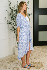 Tropical Print Gauze Kimono with Elastic Waist Tie in Periwinkle-Womens-Villari Chic, women's online fashion boutique in Severna, Maryland