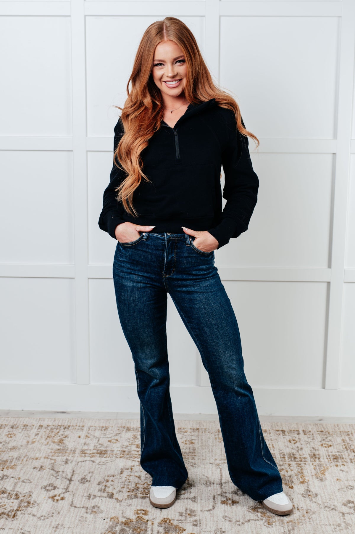Under Her Spell Half Zip Pullover in Black-Tops-Villari Chic, women's online fashion boutique in Severna, Maryland