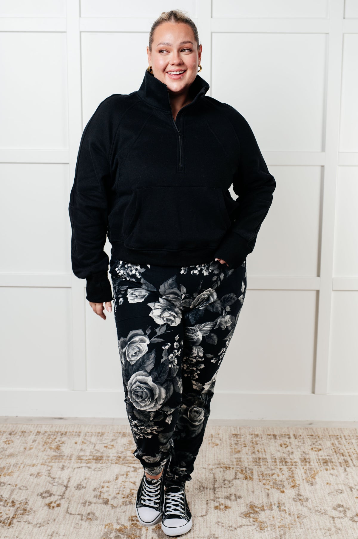 Under Her Spell Half Zip Pullover in Black-Tops-Villari Chic, women's online fashion boutique in Severna, Maryland