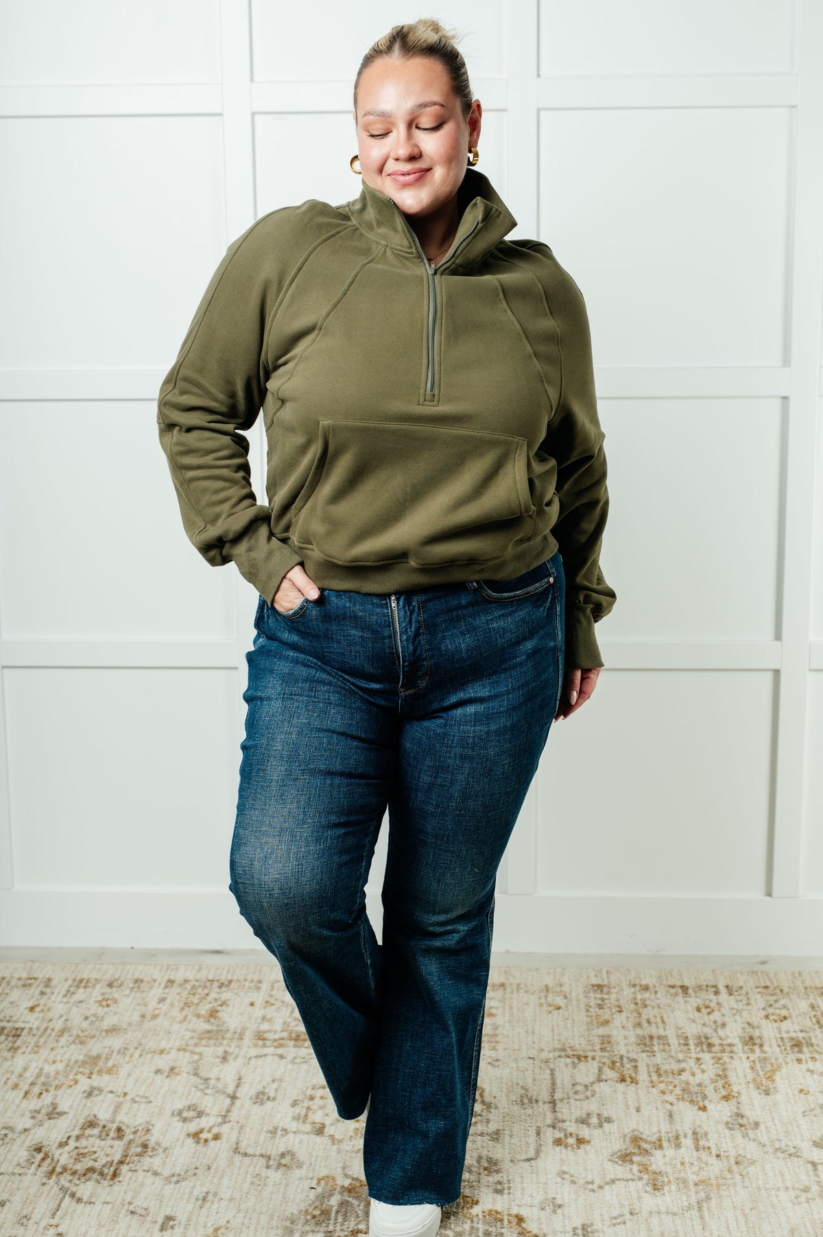 Under Her Spell Half Zip Pullover in Green-Tops-Villari Chic, women's online fashion boutique in Severna, Maryland