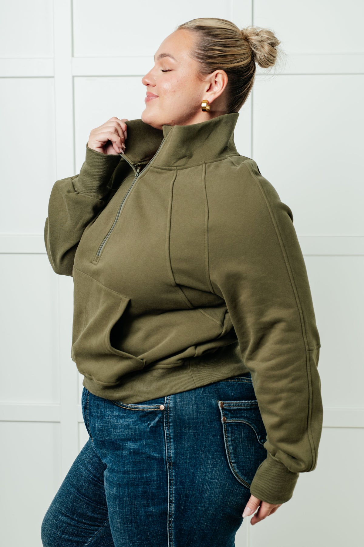 Under Her Spell Half Zip Pullover in Green-Tops-Villari Chic, women's online fashion boutique in Severna, Maryland