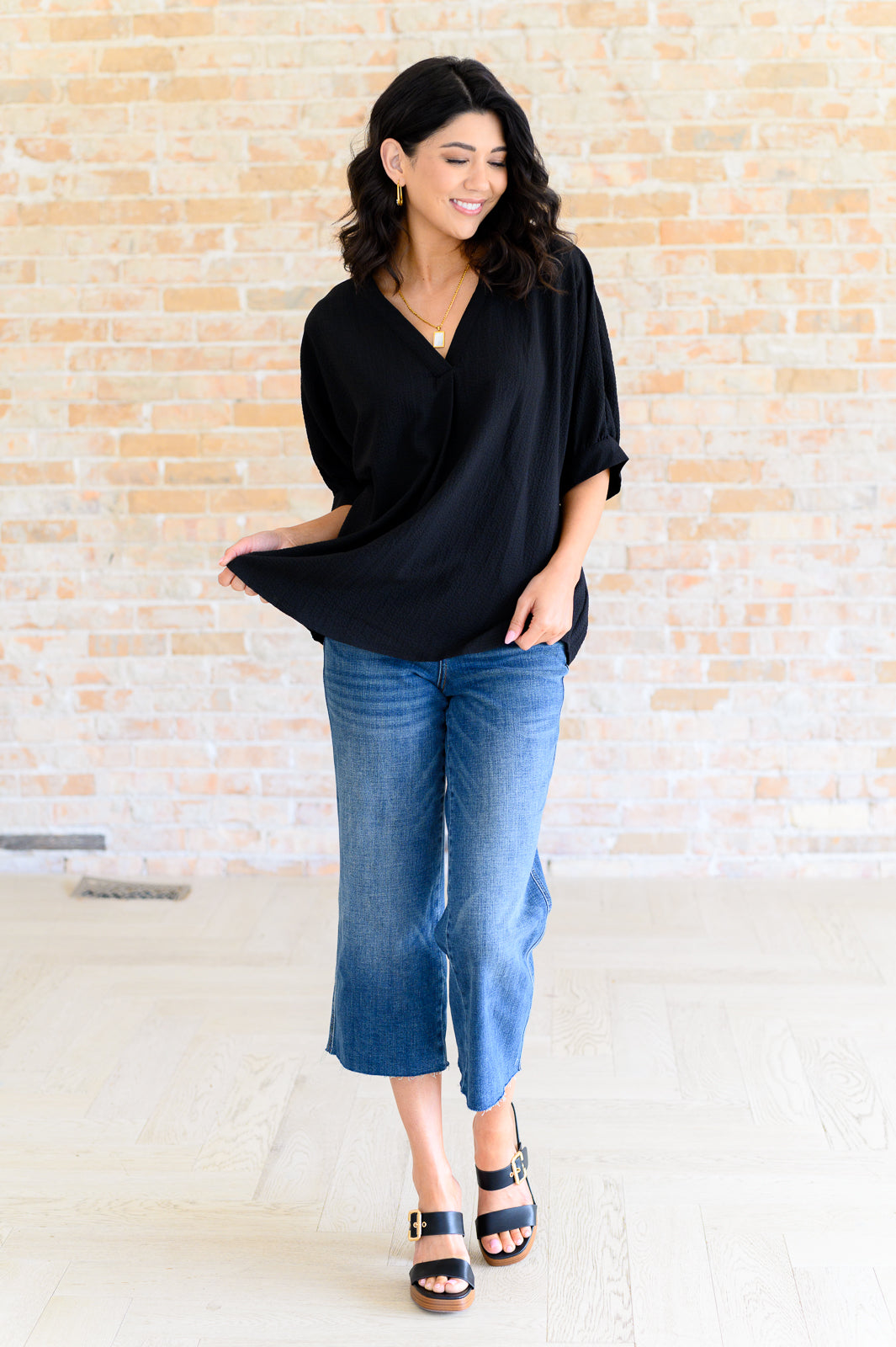 Up For Anything V-Neck Blouse in Black-Tops-Villari Chic, women's online fashion boutique in Severna, Maryland