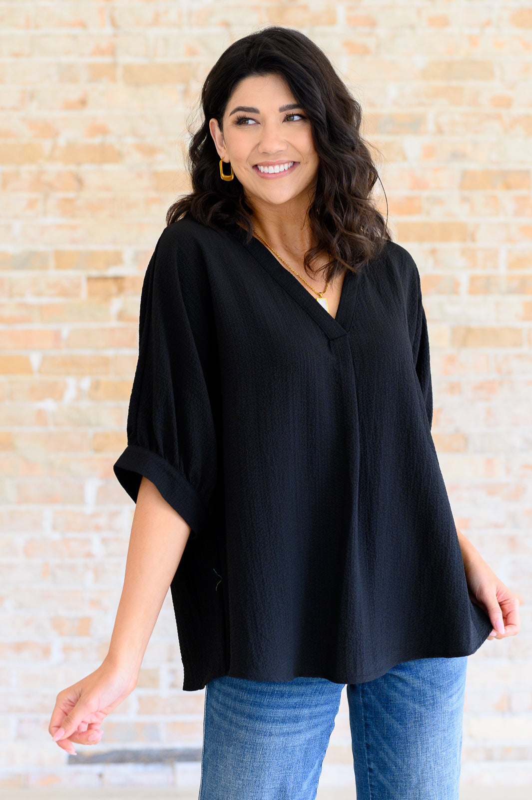 Up For Anything V-Neck Blouse in Black-Tops-Villari Chic, women's online fashion boutique in Severna, Maryland