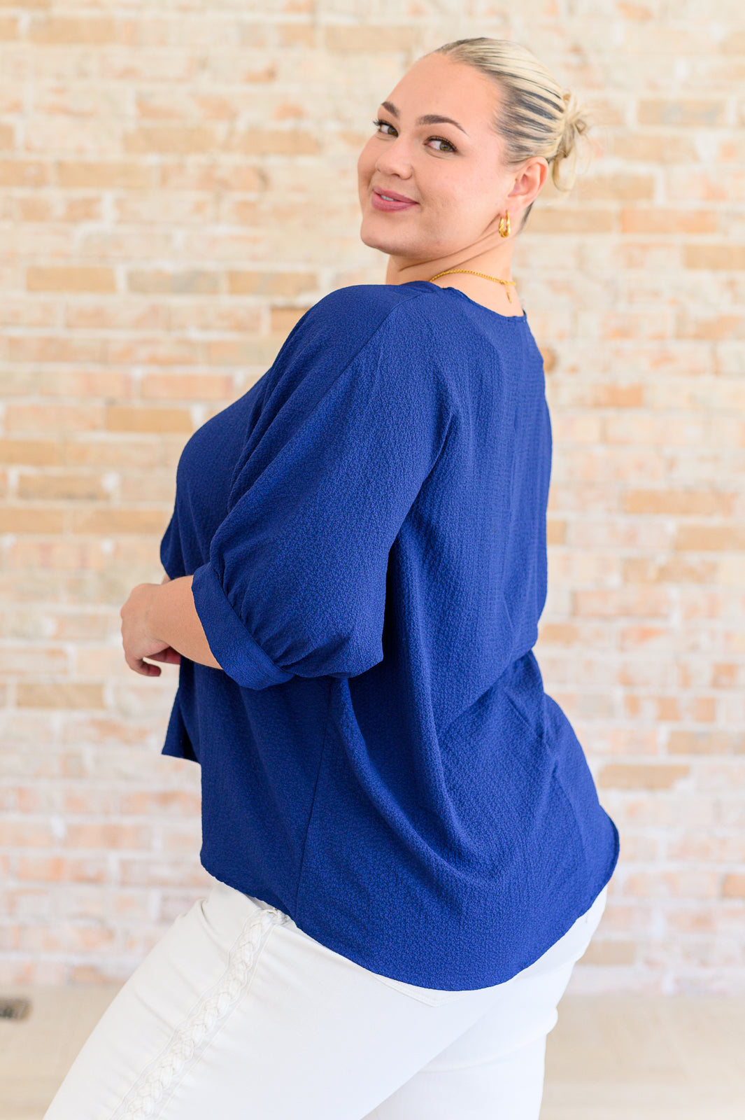 Up For Anything V-Neck Blouse in Navy-Tops-Villari Chic, women's online fashion boutique in Severna, Maryland