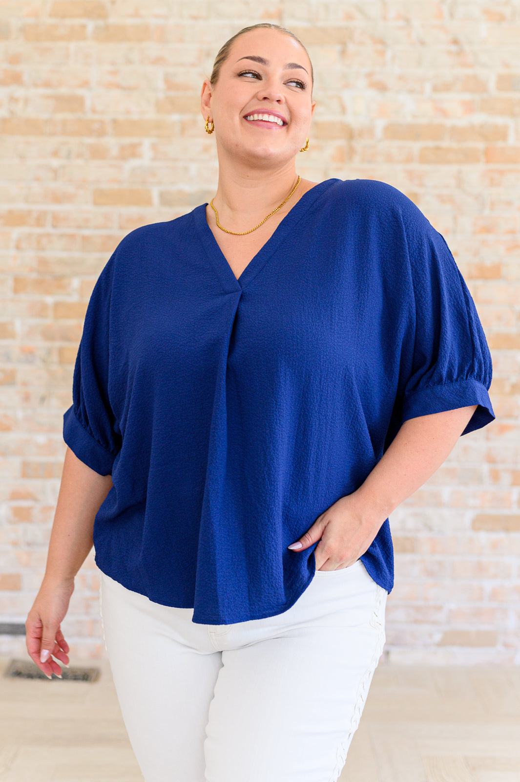 Up For Anything V-Neck Blouse in Navy-Tops-Villari Chic, women's online fashion boutique in Severna, Maryland