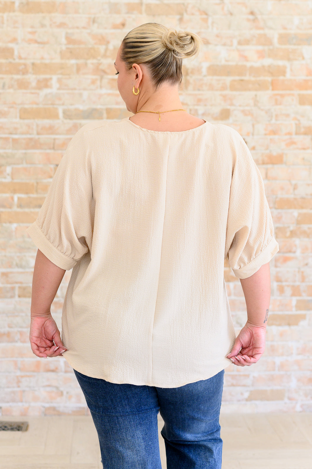 Up For Anything V-Neck Blouse in Taupe-Tops-Villari Chic, women's online fashion boutique in Severna, Maryland