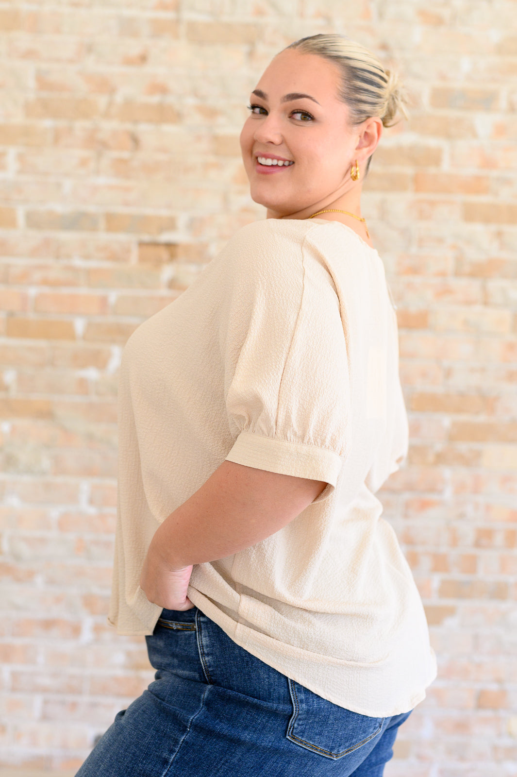 Up For Anything V-Neck Blouse in Taupe-Tops-Villari Chic, women's online fashion boutique in Severna, Maryland